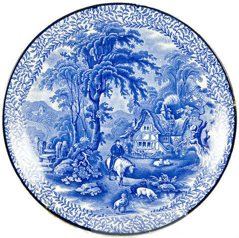 Blue and white landscape plate