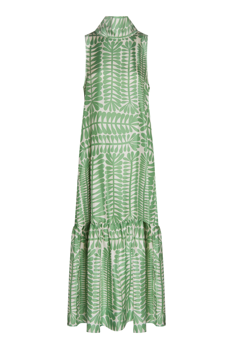 Oslo Palm Green Printed Silk Twill Maxi Dress