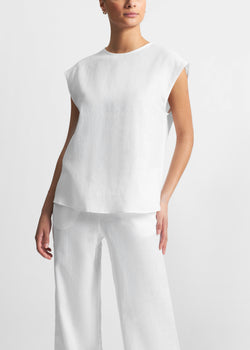 Dasha White Organic Linen Sleeveless Top