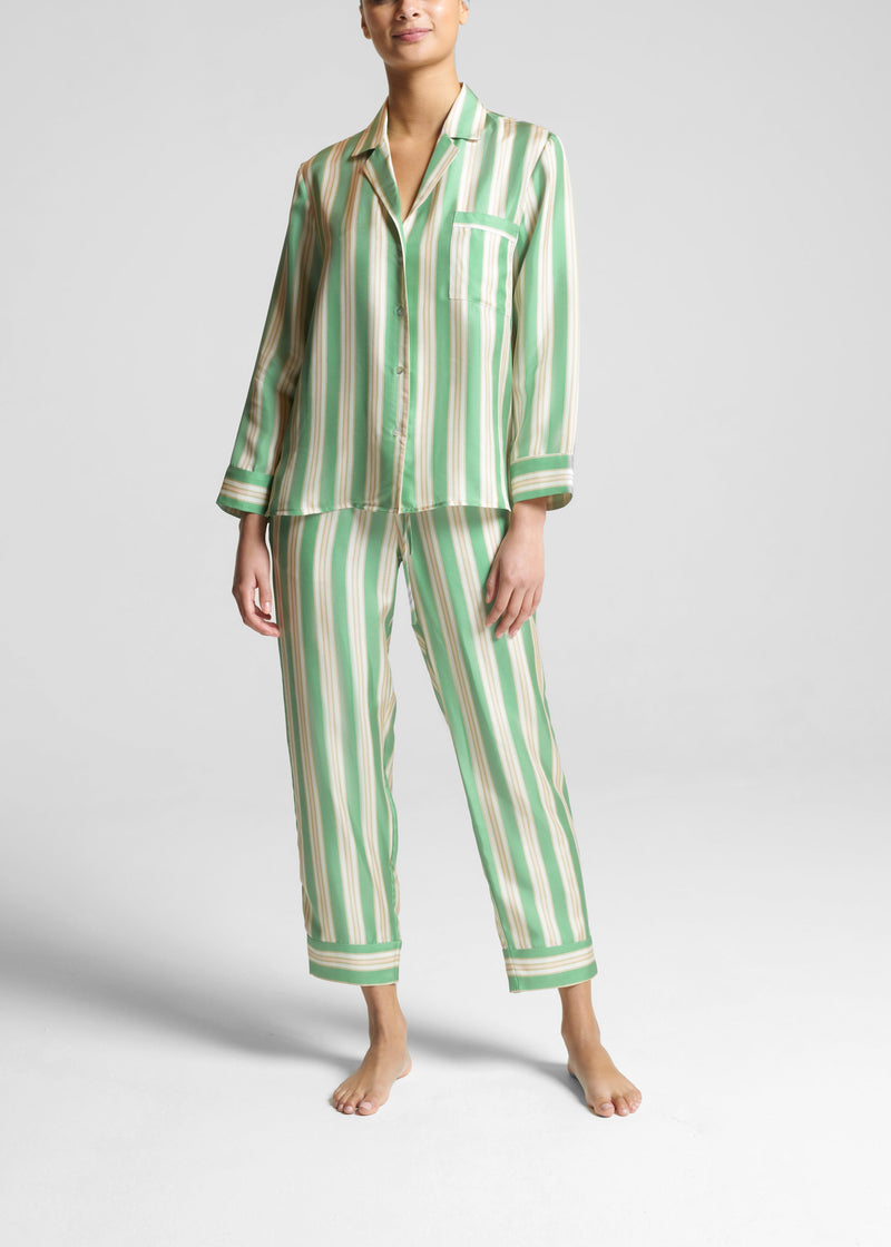 Sydney Mint Stripe Printed Silk Cropped Pyjama Shirt