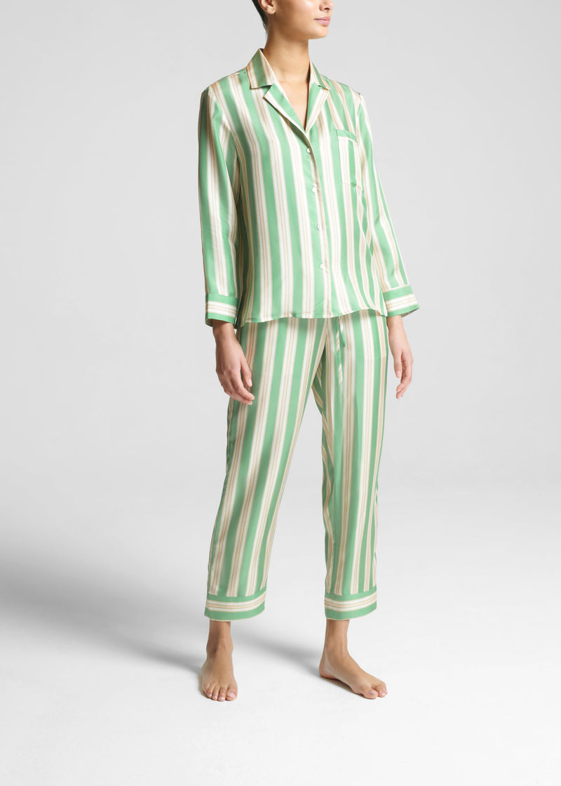 Sydney Mint Stripe Printed Silk Cropped Pyjama Bottom