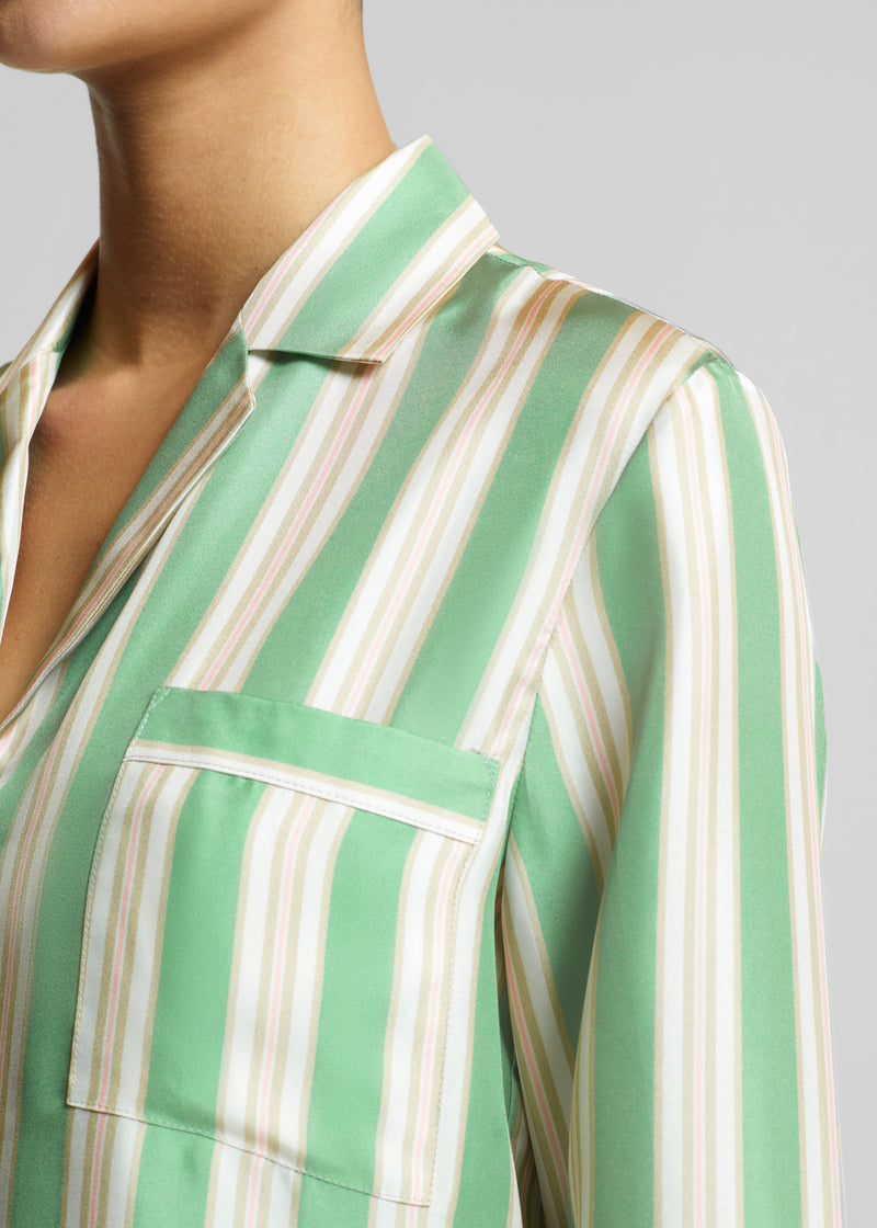 Sydney Mint Stripe Printed Silk Cropped Pyjama Shirt
