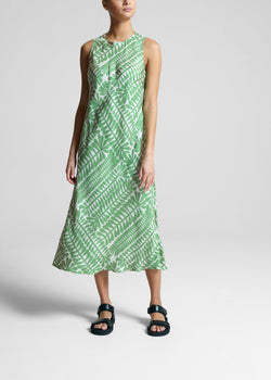 Valencia Palm Green Printed Silk Twill Midi Dress