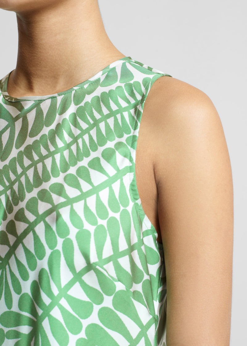 Valencia Palm Green Printed Silk Twill Midi Dress