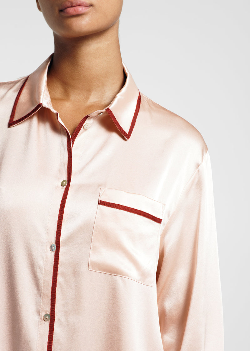 London Blush Ribbon Piped Silk Pyjama Shirt