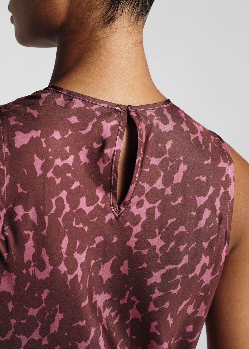 Valencia Burgundy Petal Printed Silk Twill Bias Cut Slip Dress
