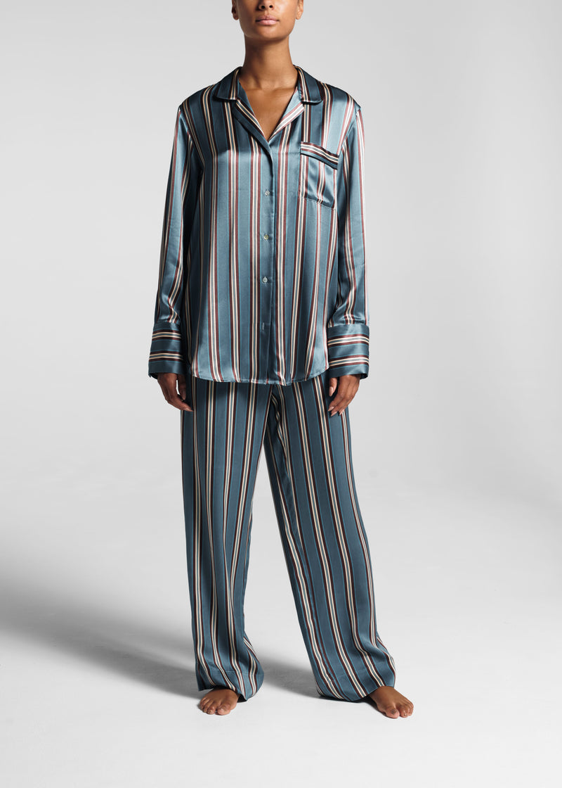 London Blue Stripe Silk Pyjama Bottom