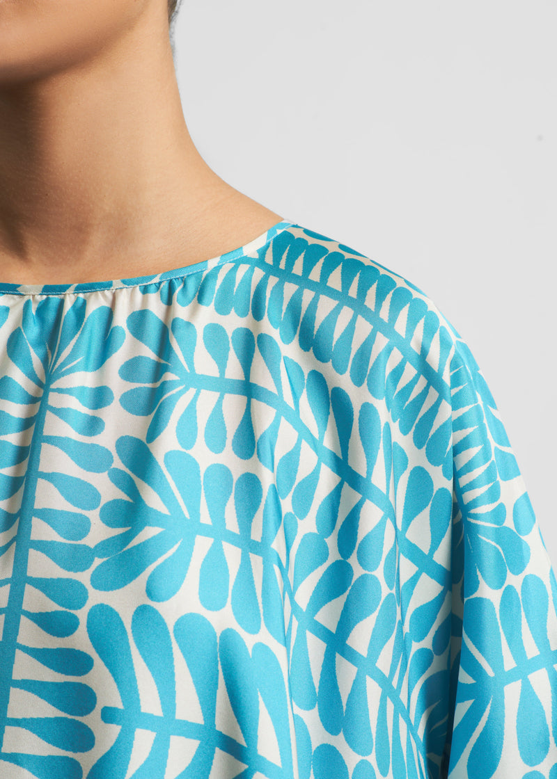 Rhodes Palm Blue Printed Silk Twill Maxi Dress