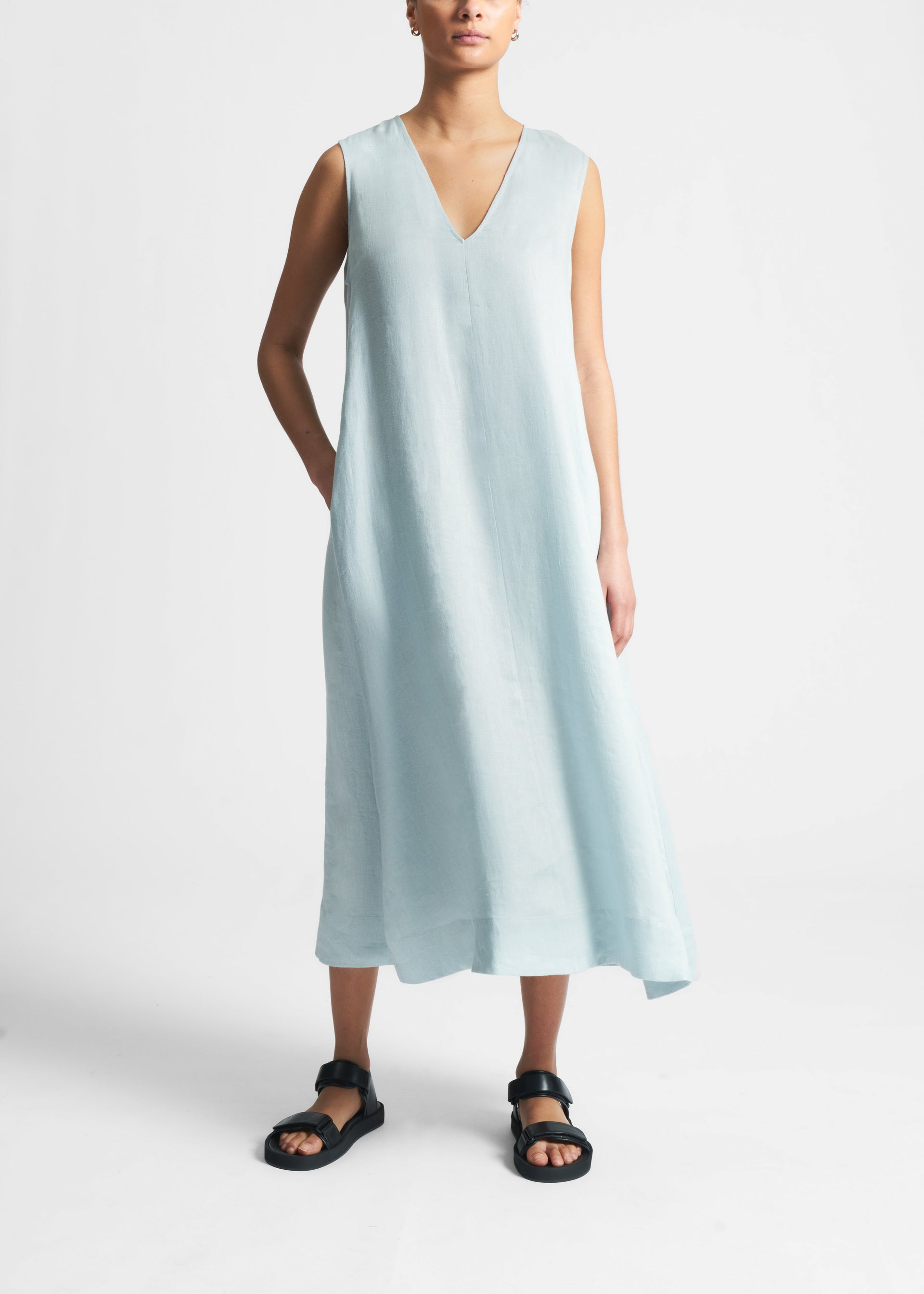 Nisha Ice Blue Organic Heavy Weave Linen Dress
