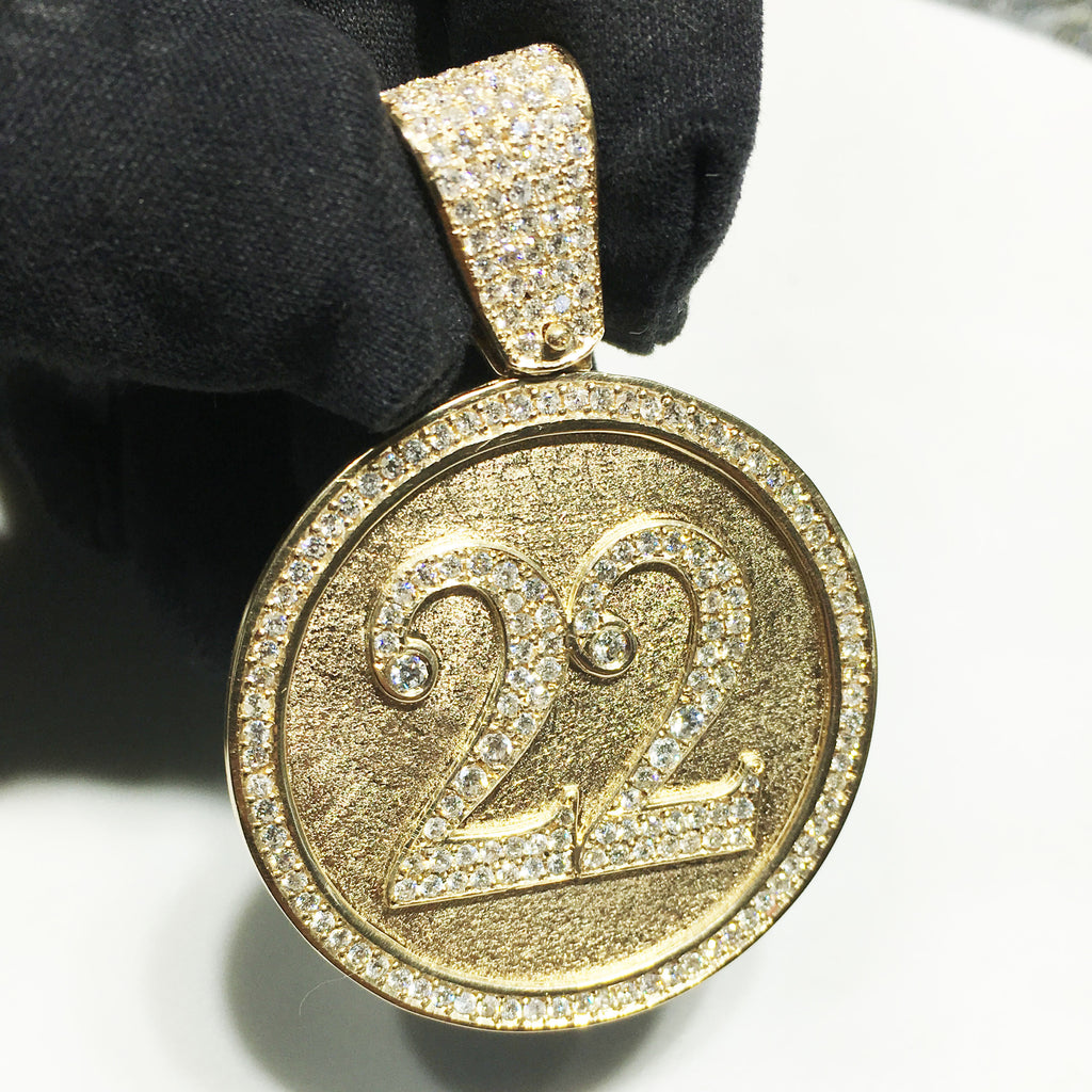 Diamond and 14K gold medallion pendant made for Michael Rainey Jr's alter-ego "22".