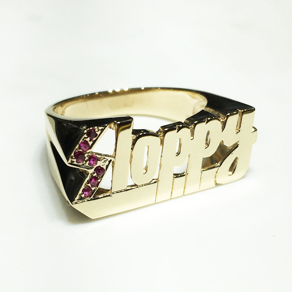 14K gold and ruby "Sloppy" ring made for our friend Darren