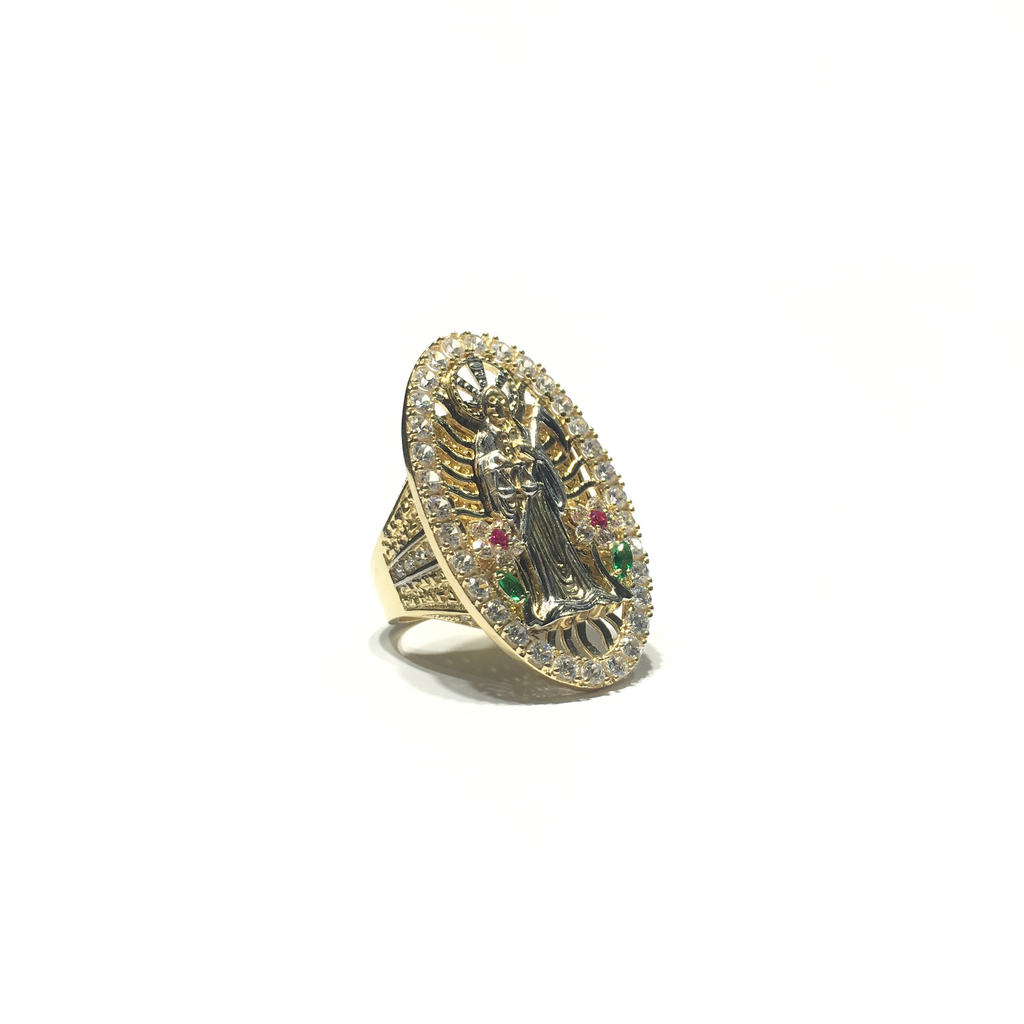 custom made Santa Muerte cubic zirconia full finger ring 14 karat yellow gold made by Popular Jewelry New York