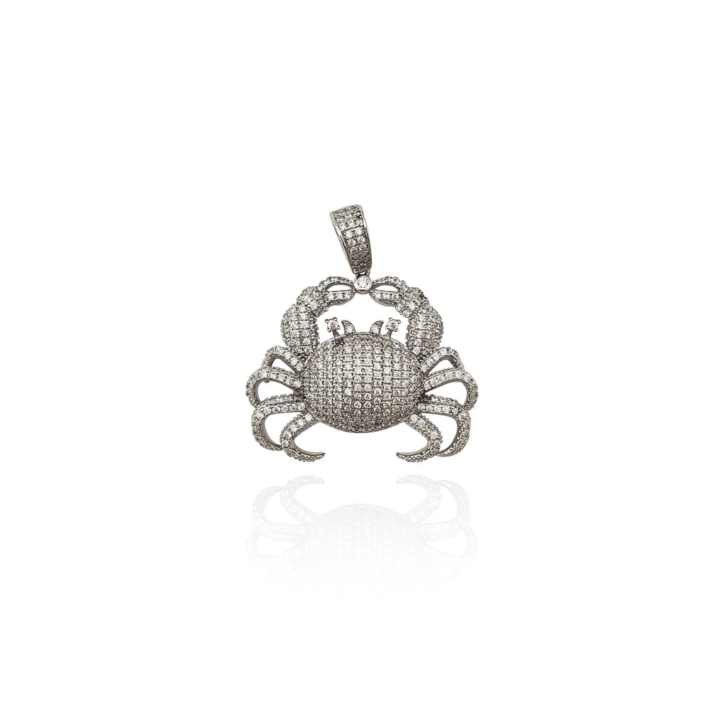 Sterling Silver Black & White CZ Crab Pendant 