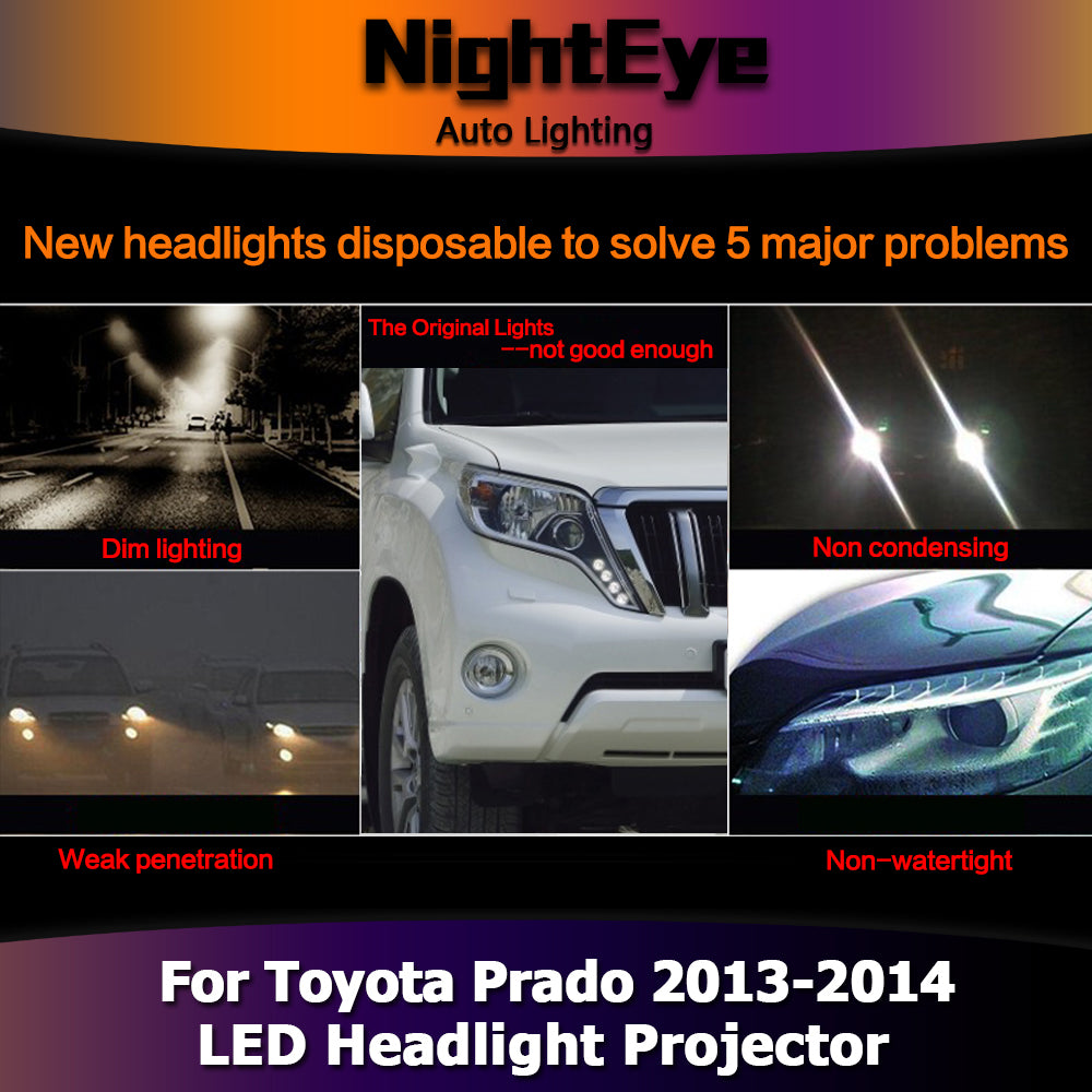 NightEye One-Stop Shopping Styling for Prado LED Headlights 2013-2014 New Prado DRL Lens Double Beam H7 HID Xenon Car Accessories