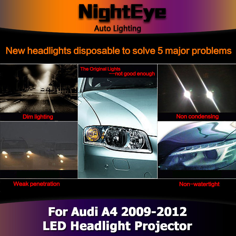 NightEye Car Styling for Audi A4 B8 Headlights 2009-2012 A4L LED Headlight LED DRL Bi Xenon Lens High Low Beam Parking