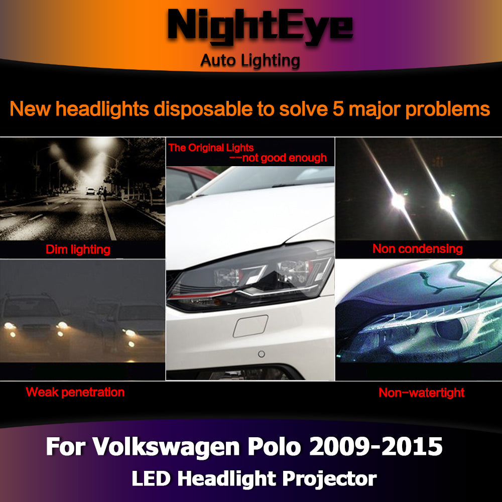 NightEye Car Styling for VW Polo GTI Headlights New Polo LED Headlight DRL Bi Xenon Lens High Low Beam Parking Fog Lamp Accessories