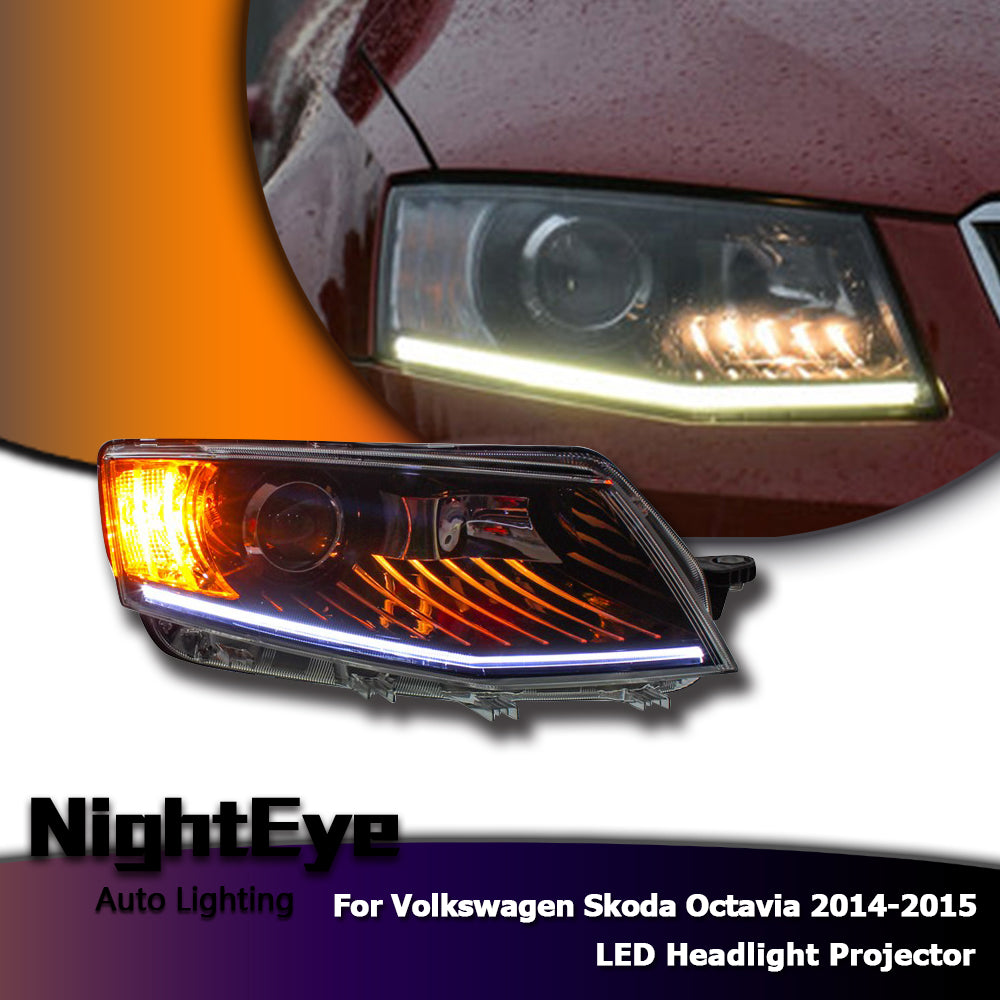 NightEye Car Styling for Skoda Octavia Headlights 2014-2015 New Octavia LED Headlight LED DRL Bi Xenon Lens High Low Beam Parking