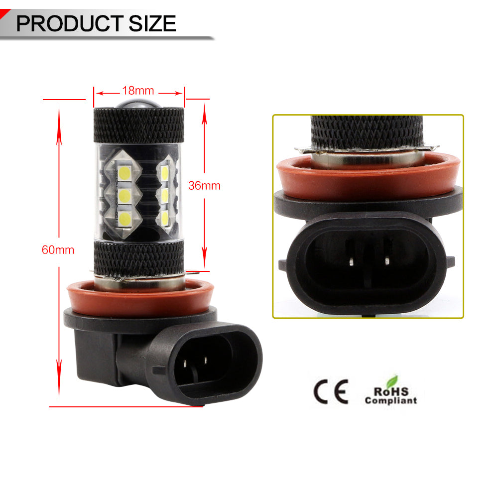 Nighteye H11 80W LED Fog Lights Bulbs Fog light Driving Lamp White Pair Error Free