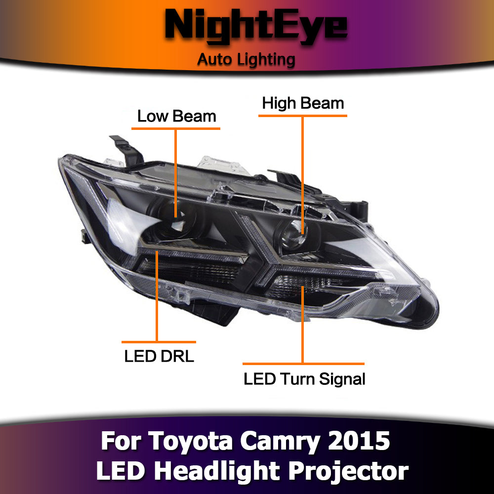 NightEyeCar Styling for Toyota Camry V55 Headlights 2015 New Camry LED Headlight DRL Bi Xenon Lens High Low Beam Parking Fog Lamp