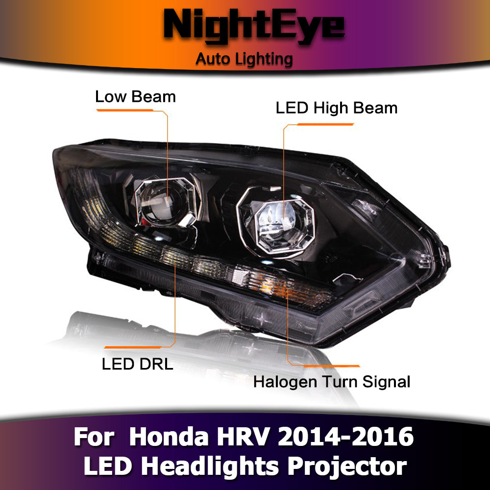 NightEye Car Styling for Honda HRV Headlights 2014-2016 Vezel LED Headlight DRL Bi Xenon Lens High Low Beam Parking Fog Lamp