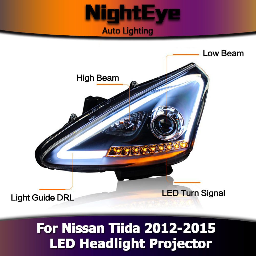 NightEye Car Styling for Nissan Tiida Headlights 2012-2015 New Tiida LED Headlight Signal LED DRL Bi Xenon Lens High Low Beam Parking