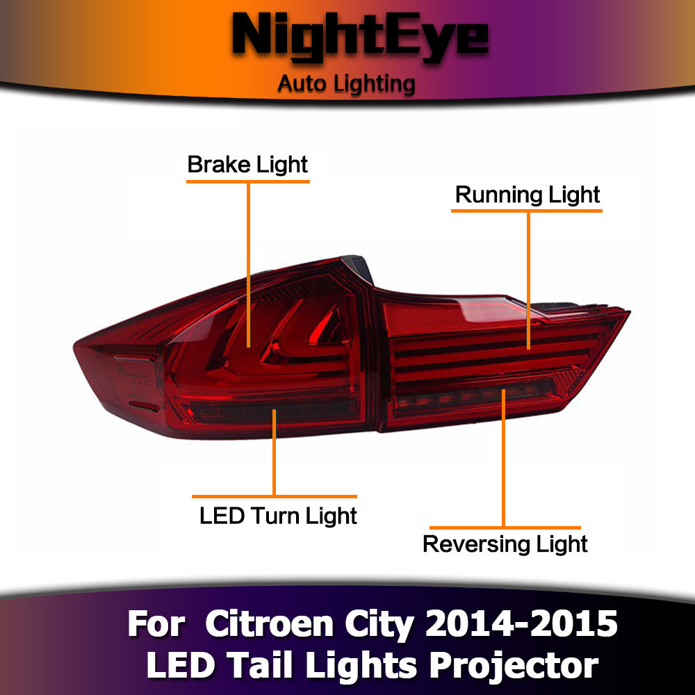 NightEye Car Styling for City Tail Lights 2014-2015 New City LED Tail Light LED Rear Lamp LED DRL+Brake+Park+Signal