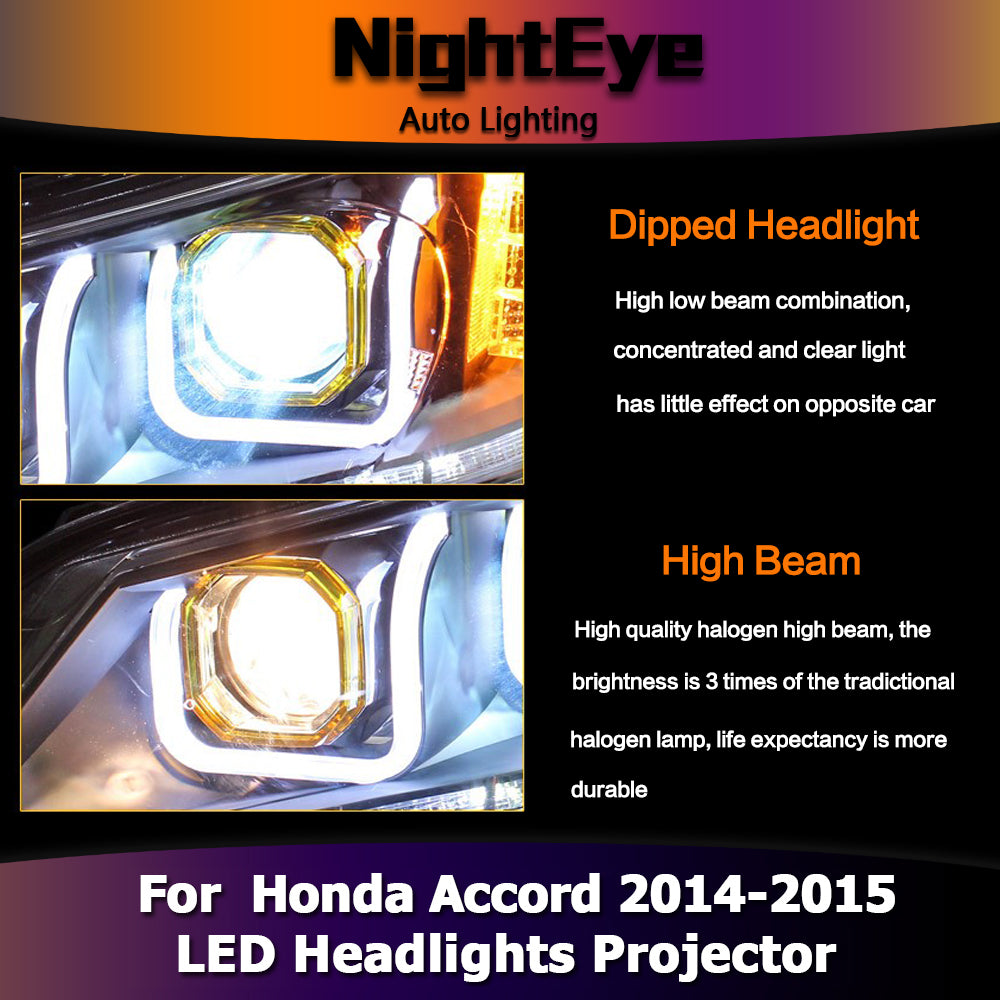 NightEye Car Styling for Honda Accord Headlights 2014-2015 New Accord 9 LED Headlight LED DRL Bi Xenon Lens High Low Beam Parking