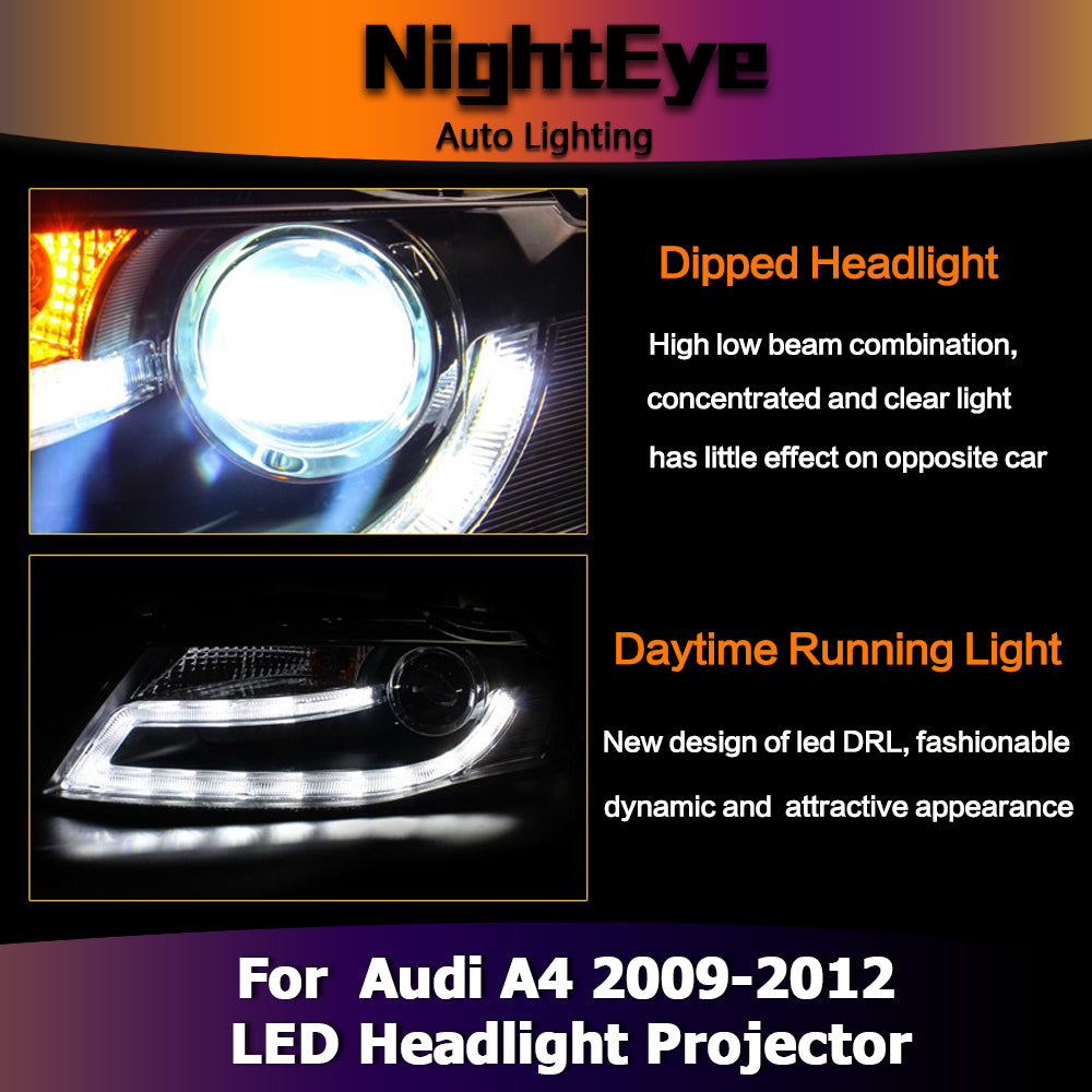 NightEye Car Styling for Audi A4 B8 Headlights 2009-2012 A4L LED Headlight LED DRL Bi Xenon Lens High Low Beam Parking