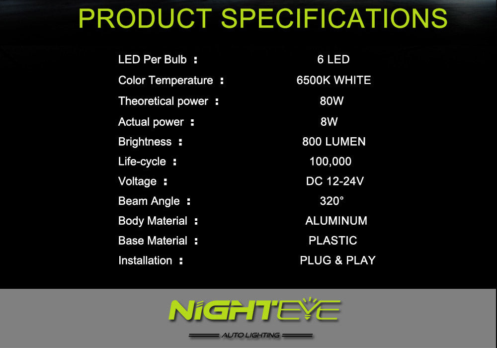 NIGHTEYE H11 CREE LED 800LM Fog Light Car Bulbs Daytime Headlight Kit White