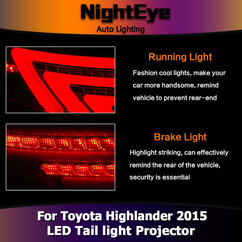 NightEye Car Styling for Toyota Highlander Tail Lights 2015 New Kluger LED Tail Light Lexus Type Rear Lamp DRL+Brake+Park+Signal