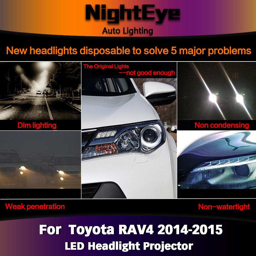 NightEye Car Styling for 2014-2015 New RAV4 LED Headlights RAV4 LED Headlight DRL Bi Xenon Lens High Low Beam Parking Fog Lamp
