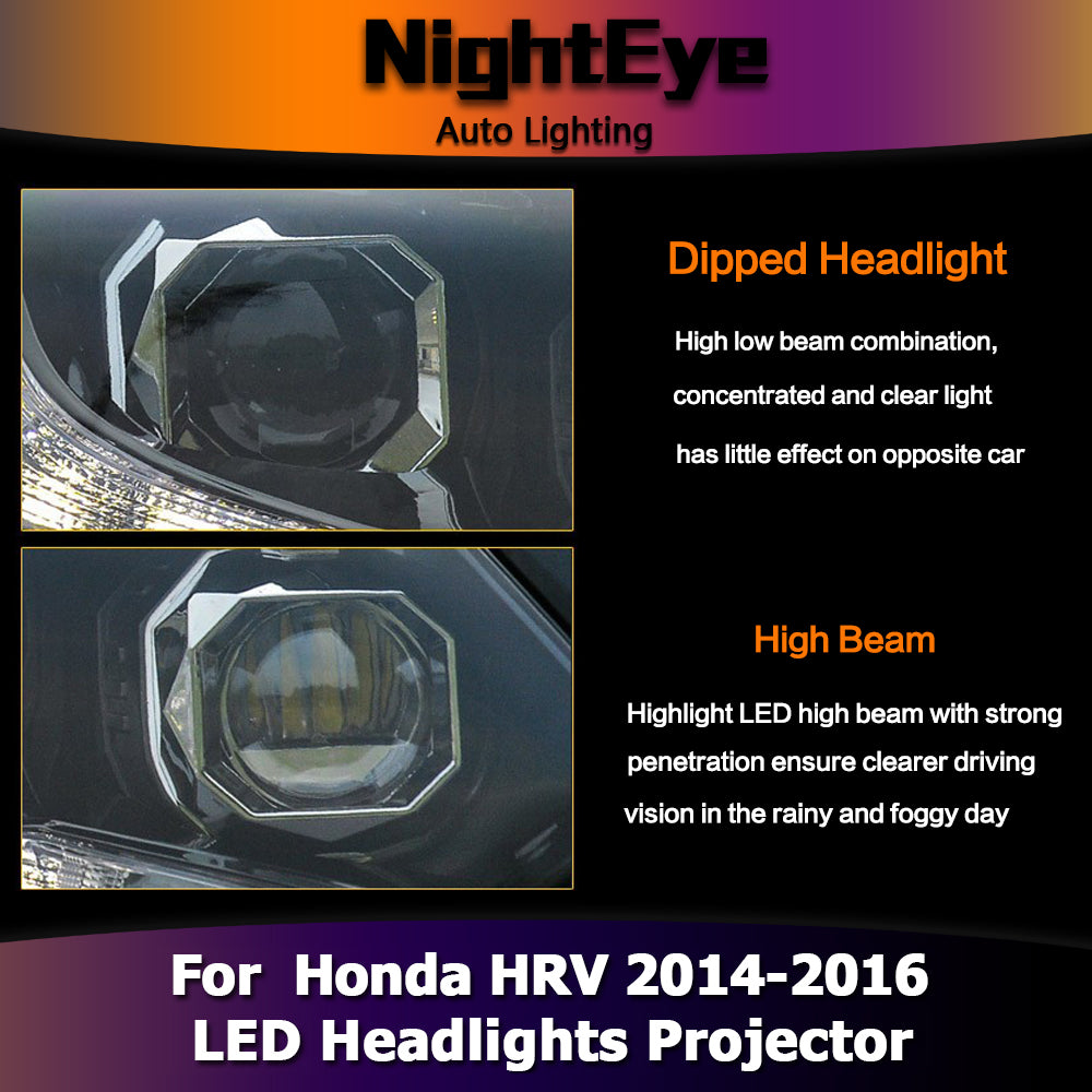 NightEye Car Styling for Honda HRV Headlights 2014-2016 Vezel LED Headlight DRL Bi Xenon Lens High Low Beam Parking Fog Lamp