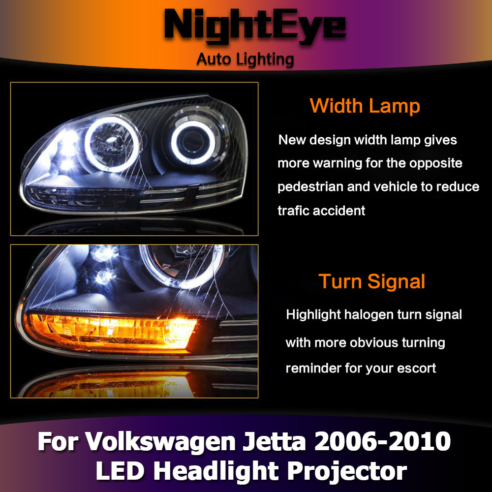 NightEye Car Styling for VW Jetta Headlights 2006-2010 Jetta Mk5 LED Headlight LED DRL Bi Xenon Lens High Low Beam Parking