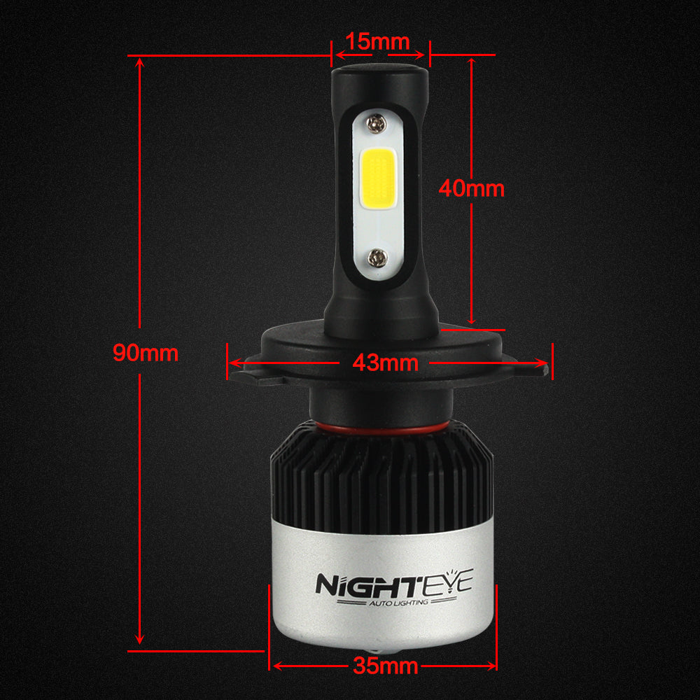 NIGHTEYE 72W 9000LM H4 LED Headlight Driving Fog Bulb Lamp Kit Mega White Beam