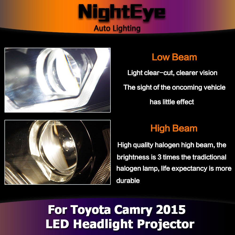 NightEye Car Styling for Toyota Camry Headlights New Camry V55 LED Headlight DRL Bi Xenon Lens High Low Beam Parking Fog Lamp