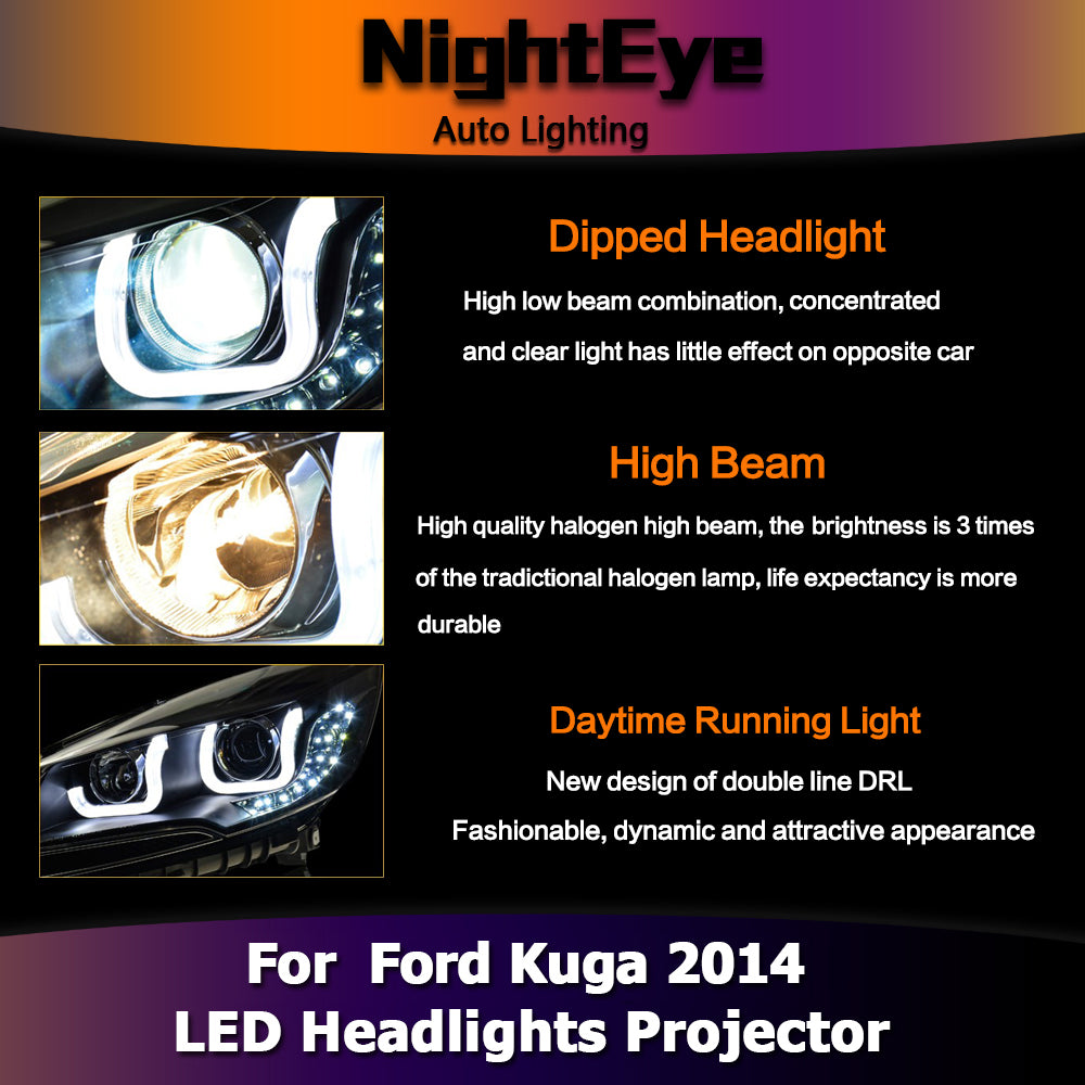 NightEye Car Styling for Ford Escape Headlights 2014 New Kuga Angel Eye Headlight DRL Bi Xenon Lens High Low Beam Parking Fog Lamp