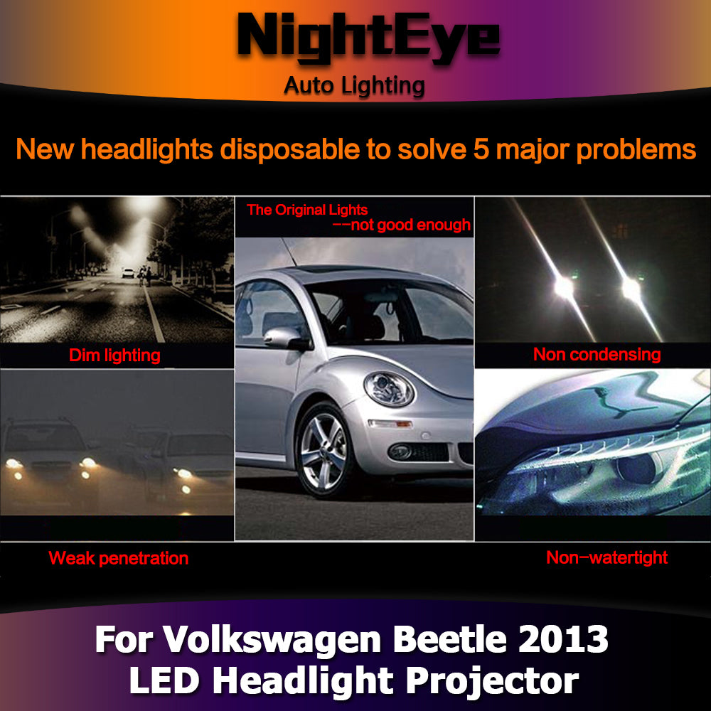 NightEye Car Styling for Beetle Headlights 2013 Beetle LED Headlight DRL Bi Xenon Lens High Low Beam Parking Fog Lamp