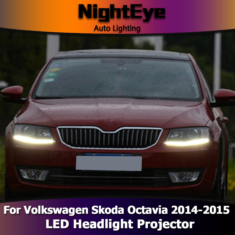 NightEye Car Styling for Skoda Octavia Headlights 2014-2015 New Octavia LED Headlight LED DRL Bi Xenon Lens High Low Beam Parking