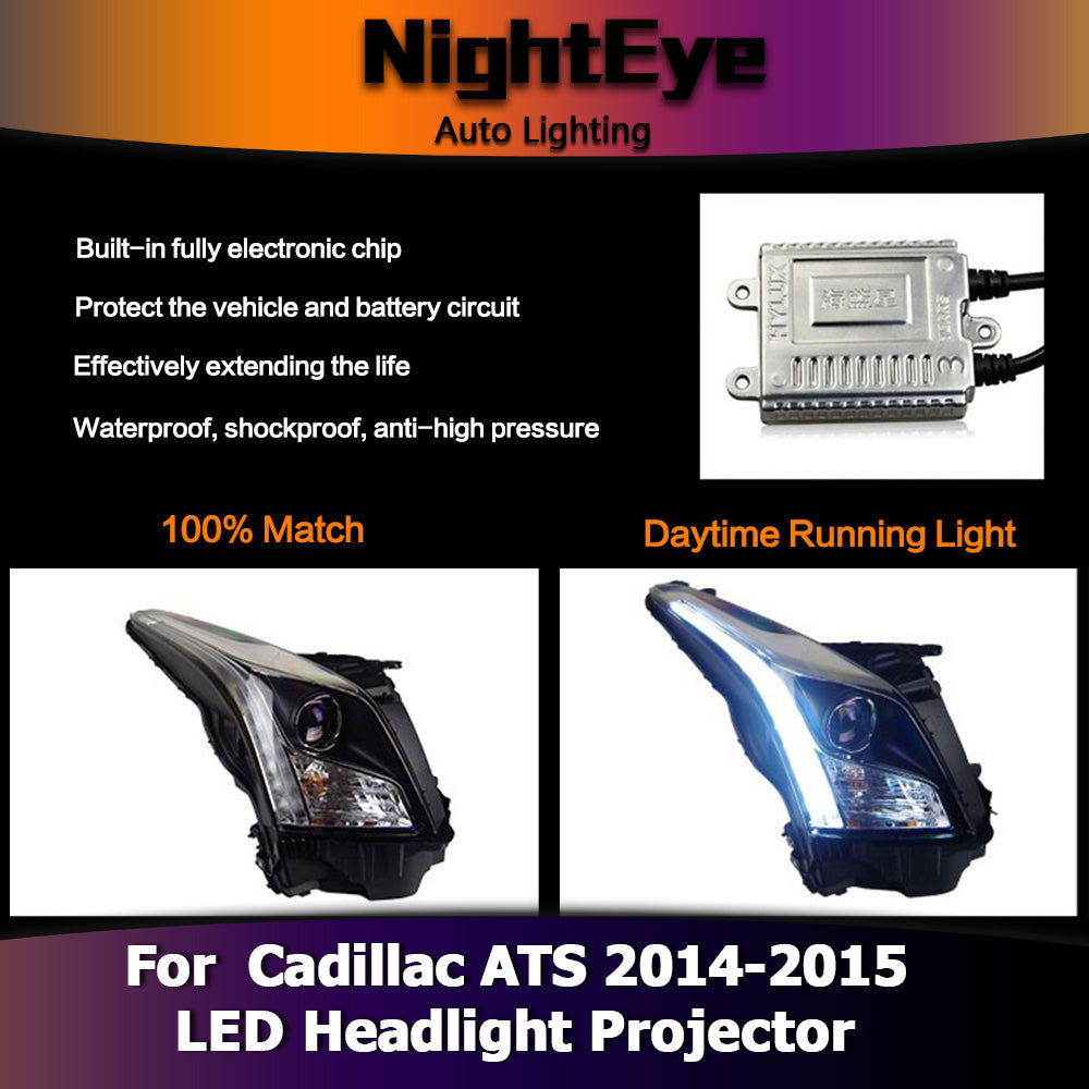 NightEye Car Styling for Cadillac ATS Headlights 2014-2015 ATS LED Headlight DRL Bi Xenon Lens High Low Beam Parking Fog Lamp