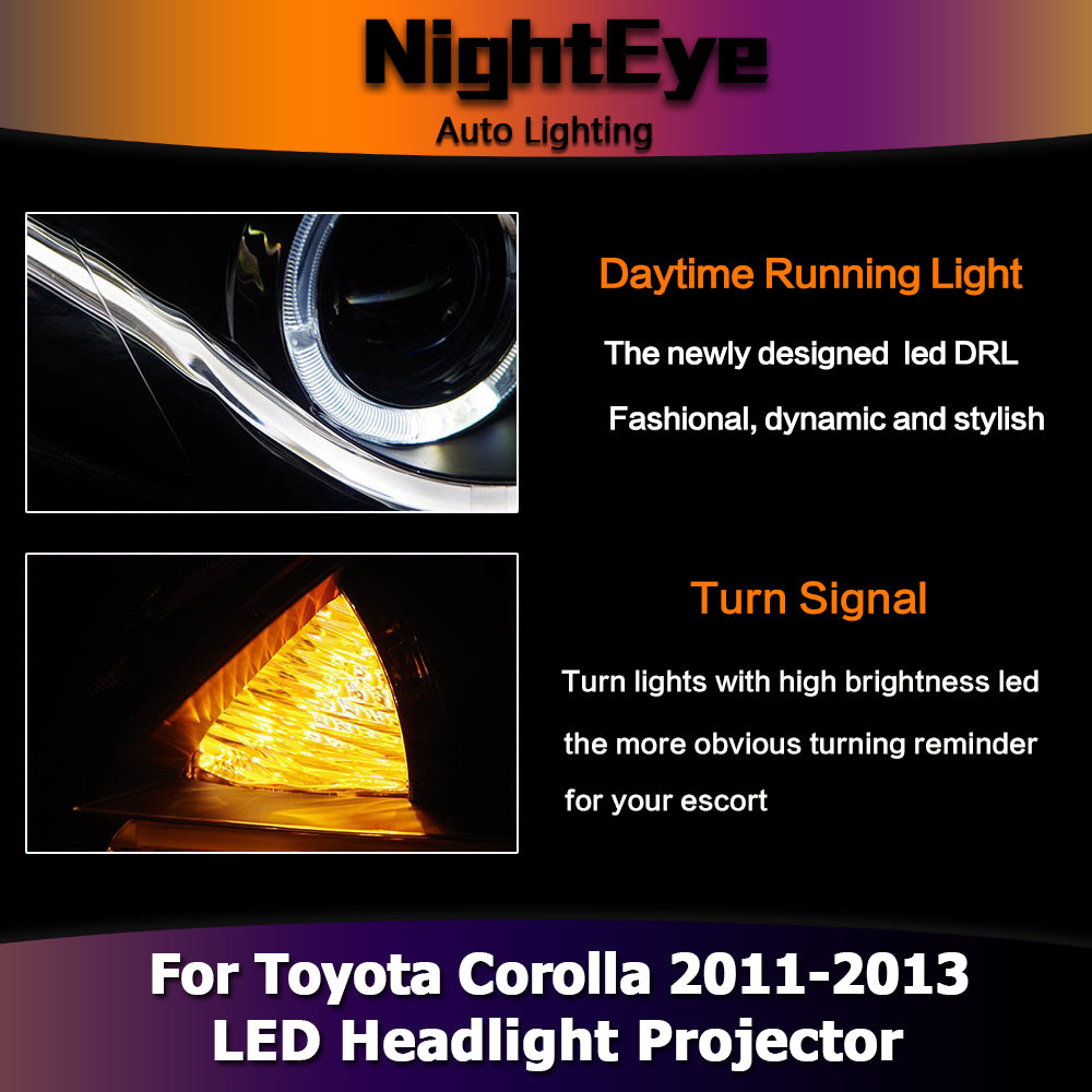 NightEyeCar Car Styling for Toyota Corolla Headlights 2011-2013 Angel Eye LED Headlight DRL Bi Xenon Lens High Low Beam Parking Fog Lamp