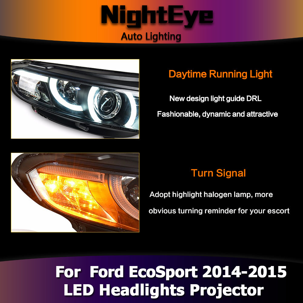 NightEye Car Styling for Ford Ecosport Headlights New Evoque Desgin LED Headlight DRL Bi Xenon Lens High Low Beam Parking Fog Lamp