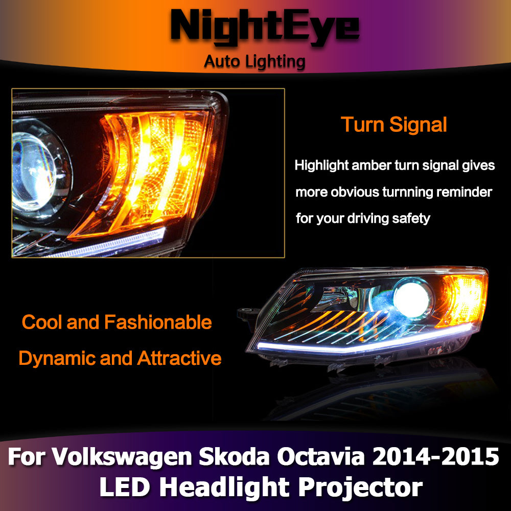 NightEye Car Styling for Skoda Octavia Headlights 2014-2015 New Octavia LED Headlight LED DRL Bi Xenon Lens High Low Beam Parking