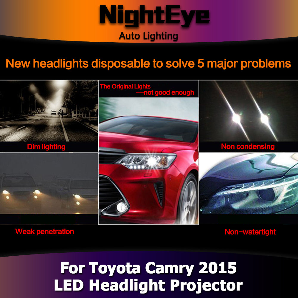 NightEyeCar Styling for Toyota Camry V55 Headlights 2015 New Camry LED Headlight DRL Bi Xenon Lens High Low Beam Parking Fog Lamp