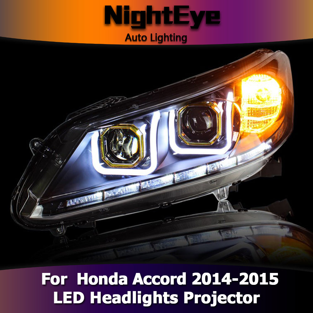 NightEye Car Styling for Honda Accord Headlights 2014-2015 New Accord 9 LED Headlight LED DRL Bi Xenon Lens High Low Beam Parking