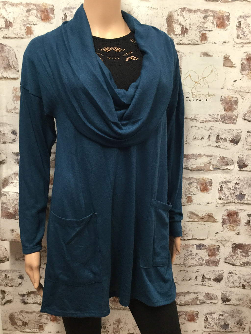 Plus Hacci Teal Sweater Dress Top