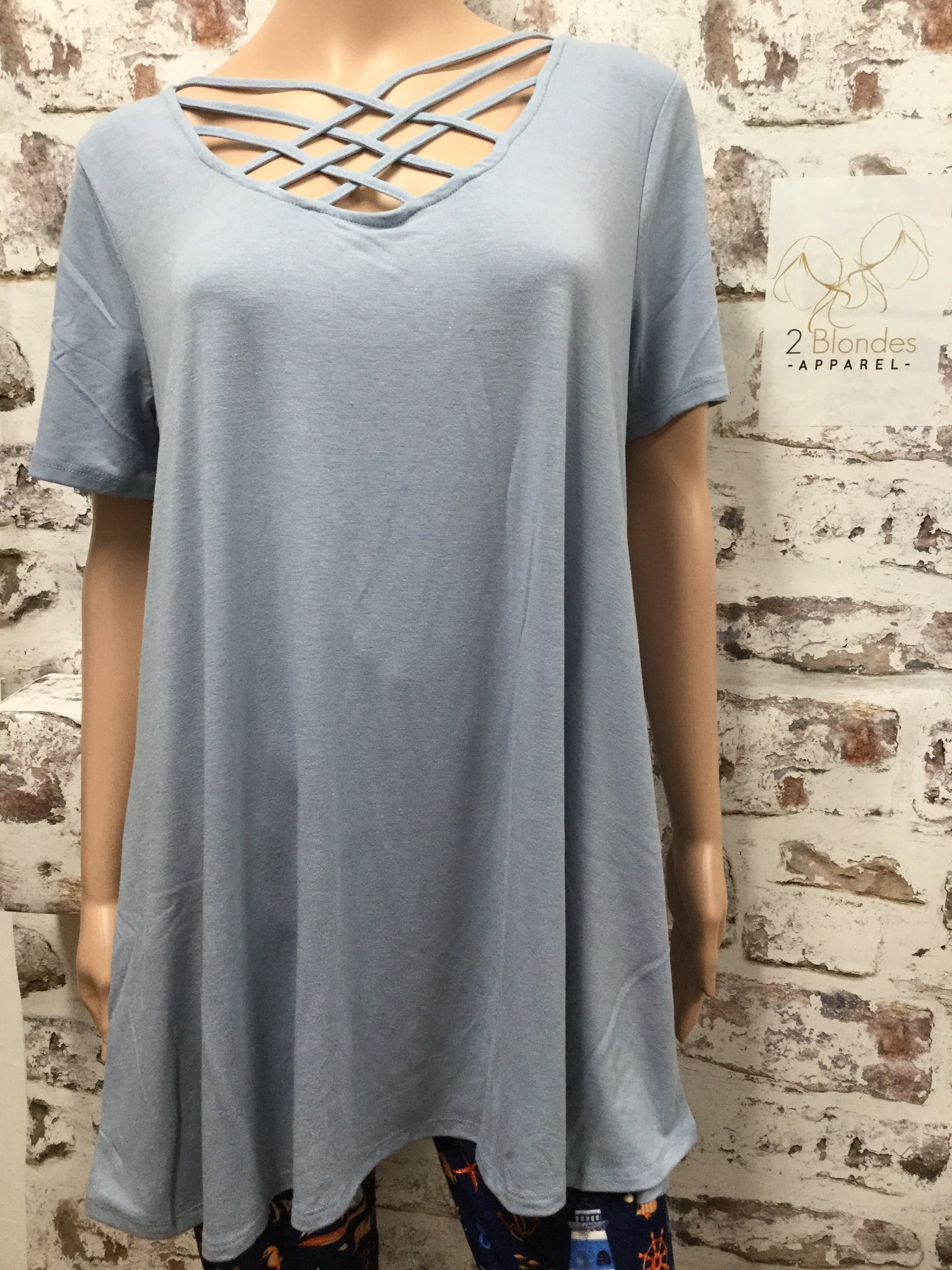 Extra Plus Light Blue Lattice Tunic