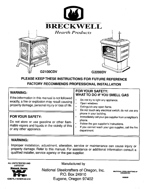 Breckwell G2100CDV-G2200DV User's Manual - Gas_BreckwelG2100CDV-G2200D