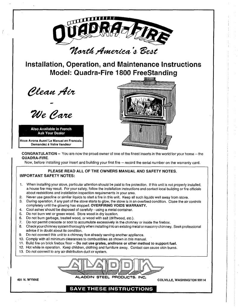 Quadra-Fire 1800 User Manual - Wood_1800_Wood – WoodHeatStoves.com