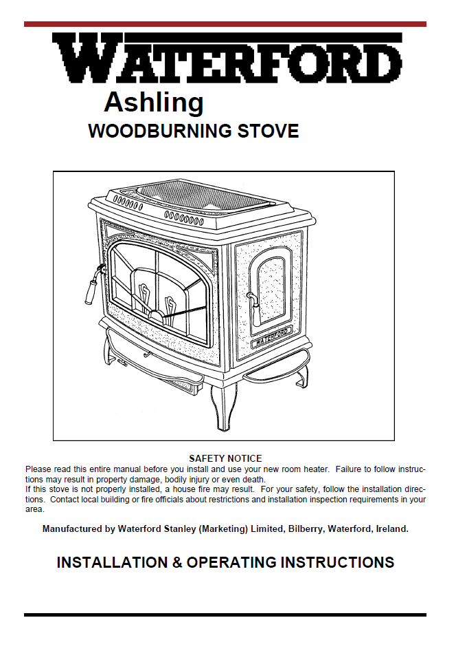 Waterford 103 wood stove manual