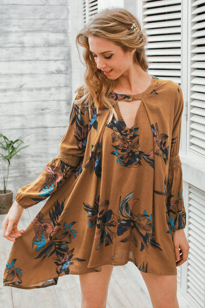 Boho loose fit dress Casual lantern 